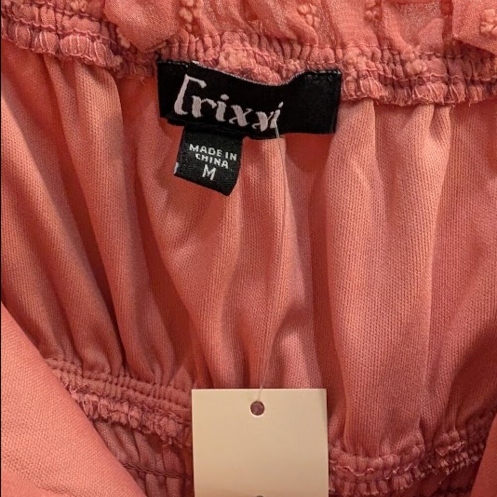 Trixxi  |Dusty Rose Smocked Fit & Flare Mini Dress Ruffle Hem | Size M | NWT - Picture 6 of 7